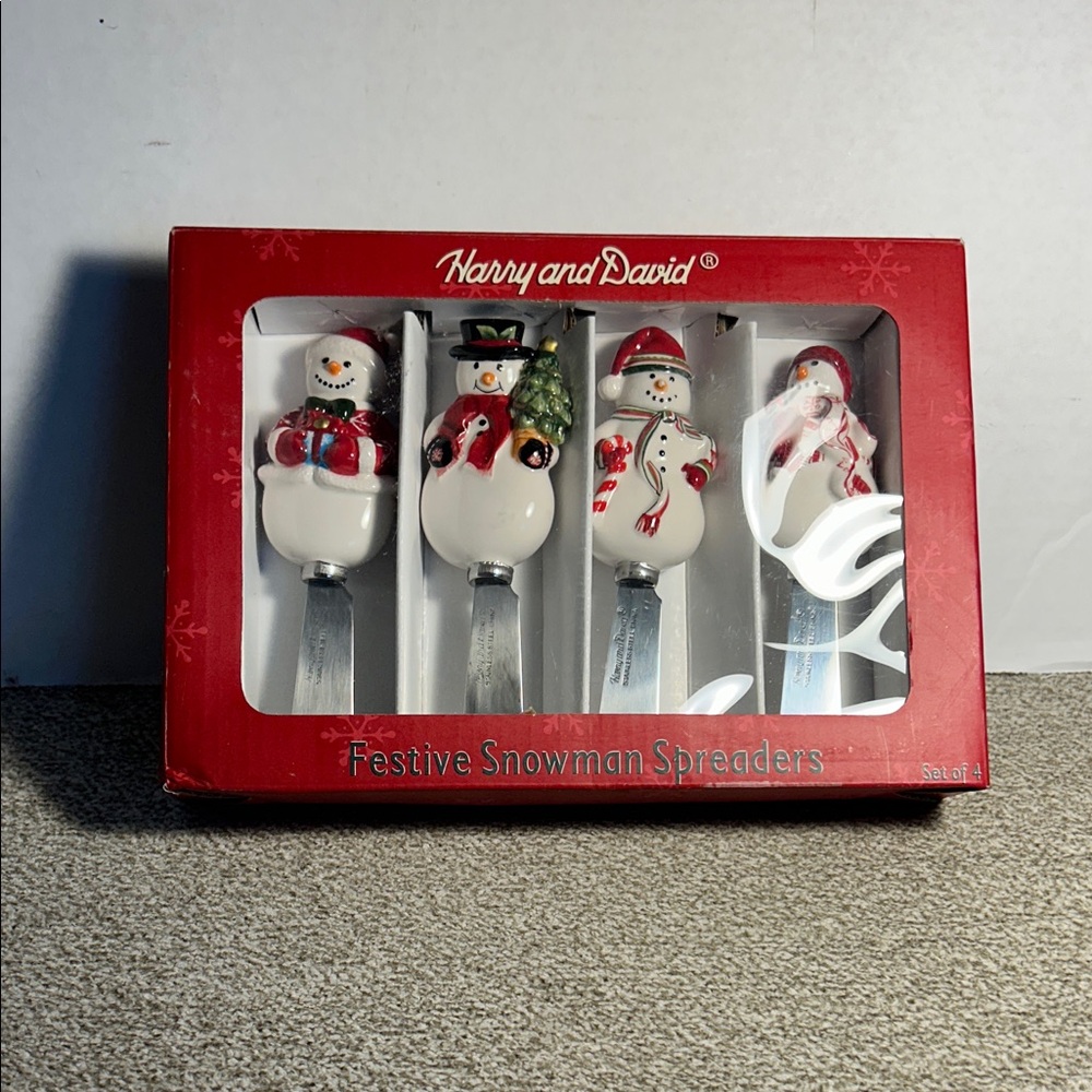 Harry and David Festive Snowman Spreaders - Red and White Holiday Set